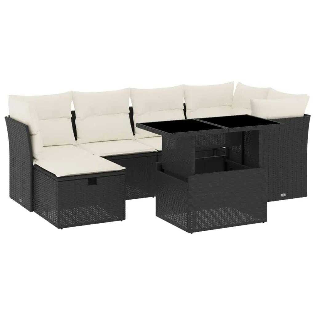 Outdoor Sofa Set PE Rattan 7 Piece Modular Garden Furniture with Cushions Black