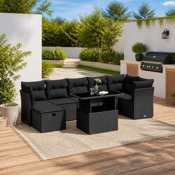 8-Piece Modular Outdoor Sofa Set with Black Cushions