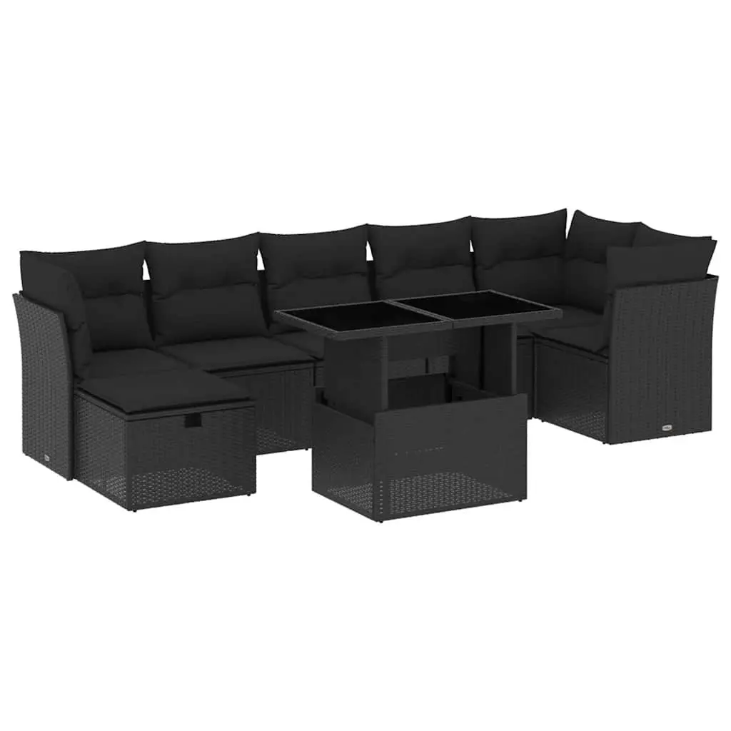 8-Piece Modular Outdoor Sofa Set with Black Cushions