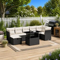 8-Piece Modular Patio Sofa Set in Black PE Rattan