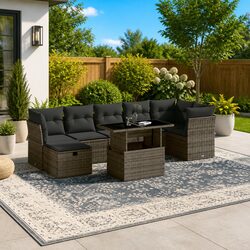 Premium Grey Poly Rattan Garden Sofa Set 8 Pieces
