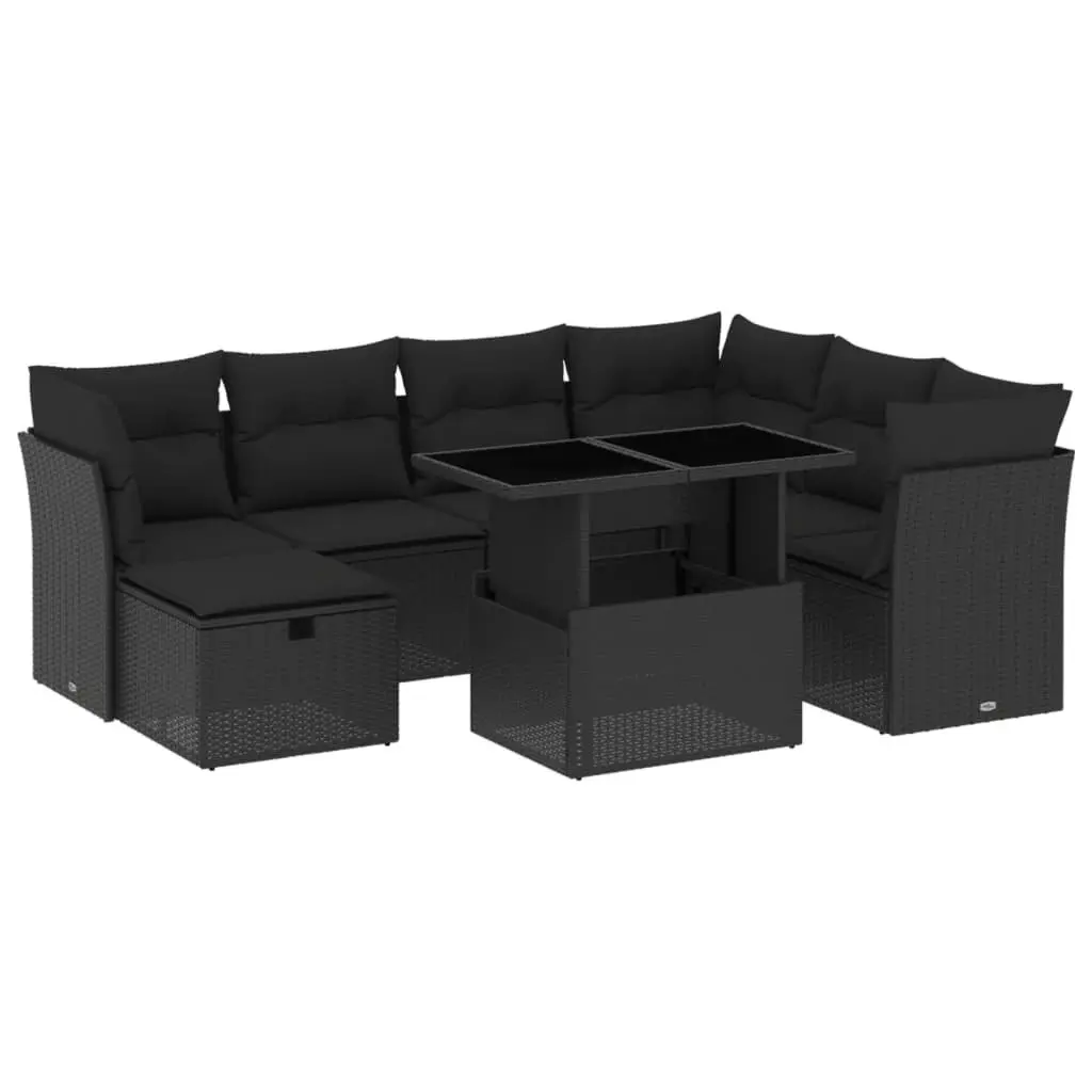 Garden Sofa Set PE Rattan 8 Piece Outdoor Furniture Patio Lounge Black