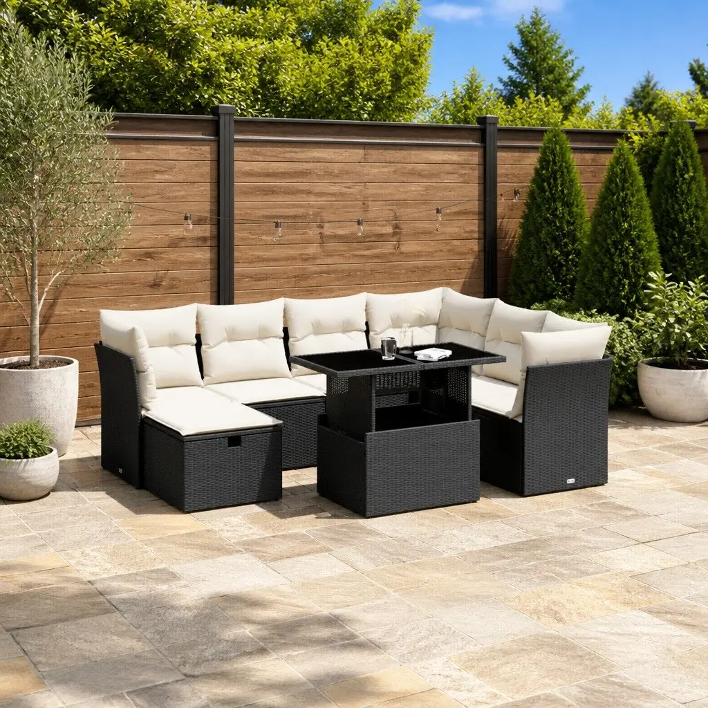 8-Piece Modular Black PE Rattan Garden Sofa Set