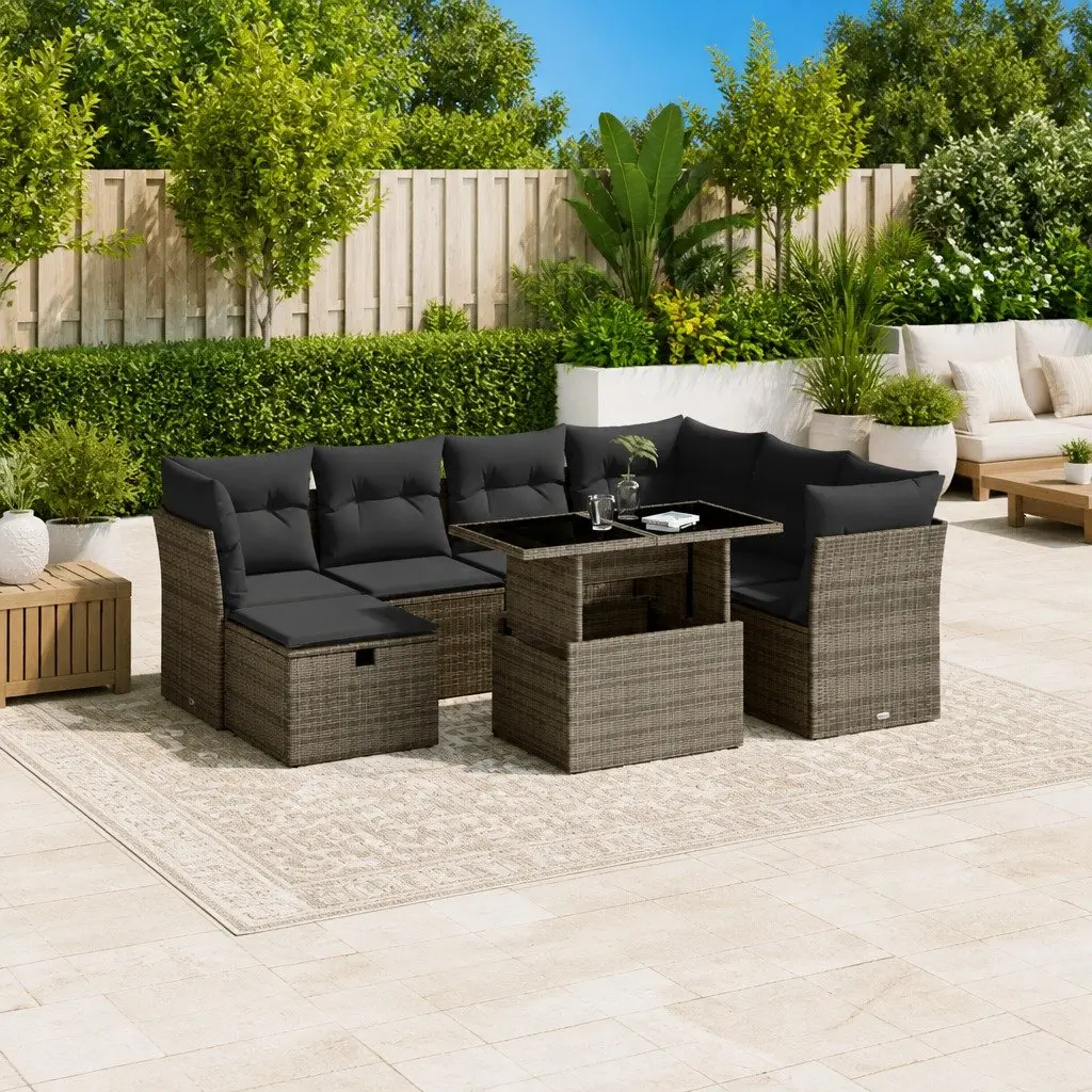 8-Piece Grey Modular Outdoor Sofa Set for Garden