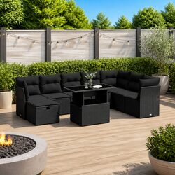 Durable Black Poly Rattan Garden Sofa Set for Outdoors