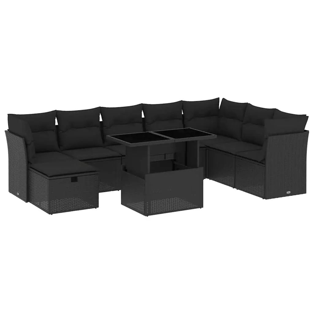 Garden Sofa Set PE Rattan 9 Piece Modular Outdoor Furniture Black
