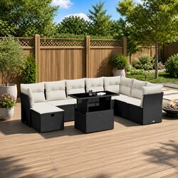 Premium 9 Piece Outdoor Black Poly Rattan Sofa Set