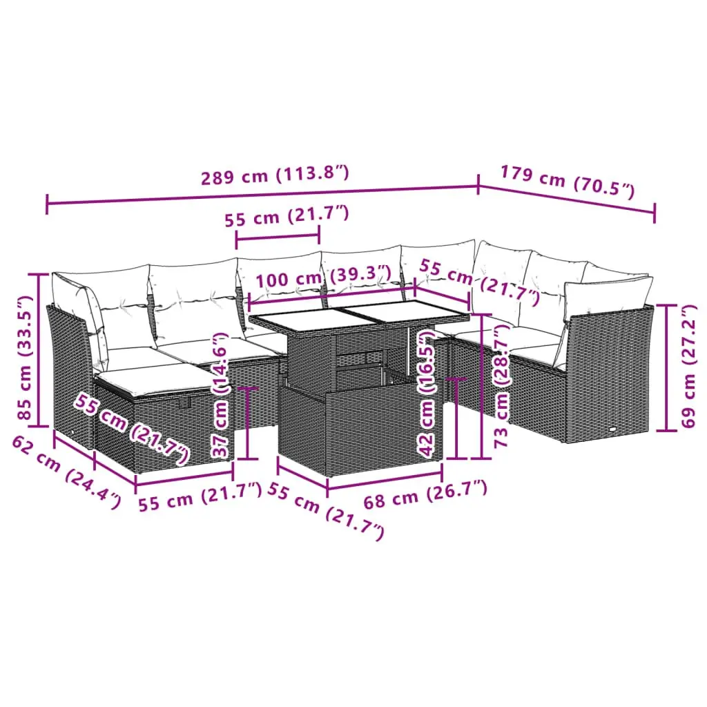 9 Piece Outdoor Black Poly Rattan Sofa Set