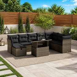 9-Piece Outdoor Garden Sofa Set in Grey Poly Rattan