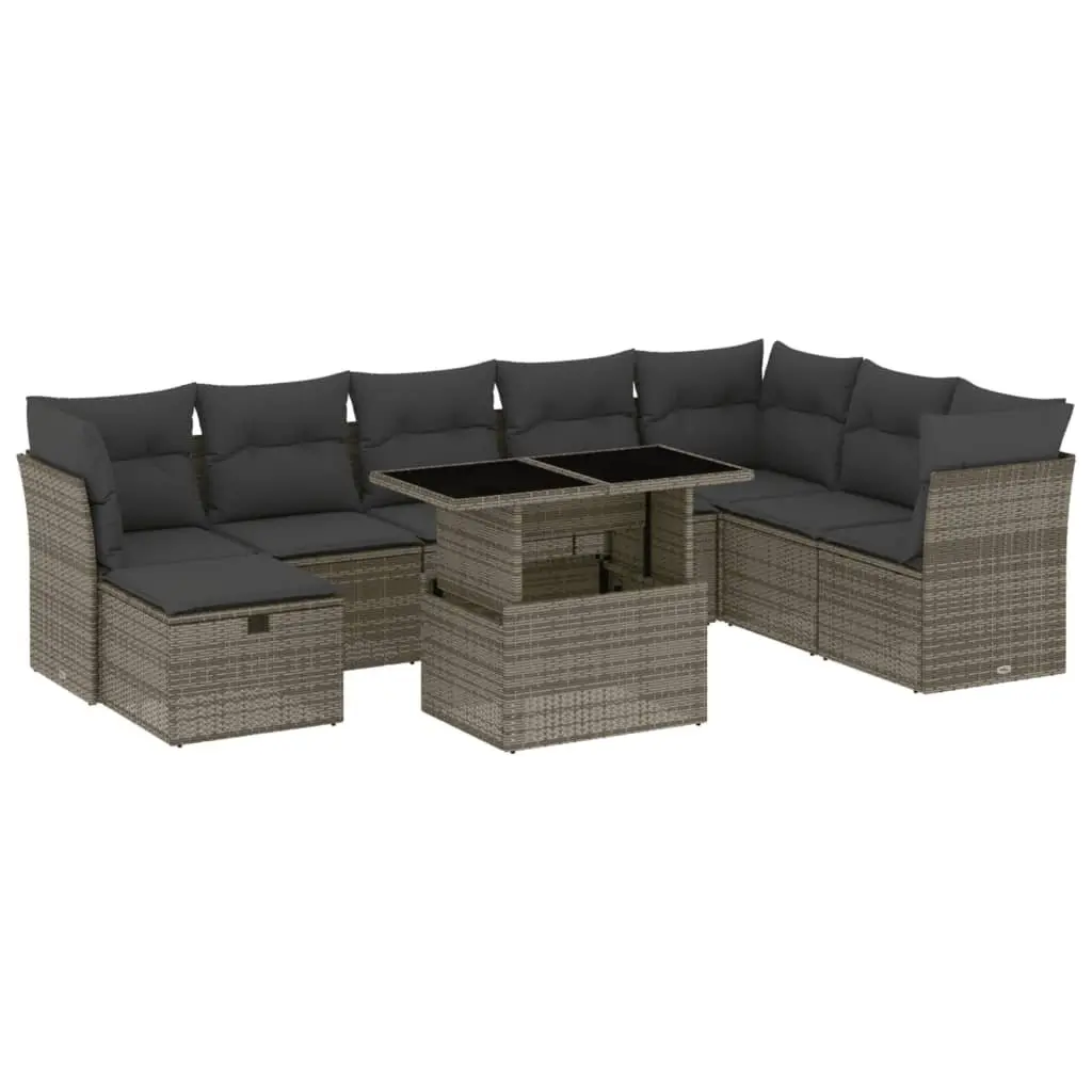 Garden Sofa Set Poly Rattan 9 Piece Outdoor Furniture Patio Lounge Grey