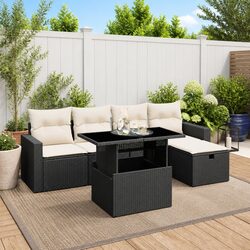 Premium 6-Piece Black Poly Rattan Garden Sofa Set