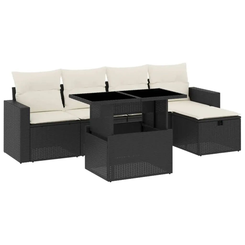 Garden Sofa Set PE Rattan 6 Piece Modular Outdoor Furniture Black