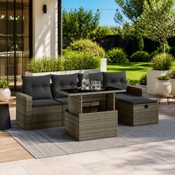 Durable Grey Poly Rattan Garden Sofa Set 6 Piece