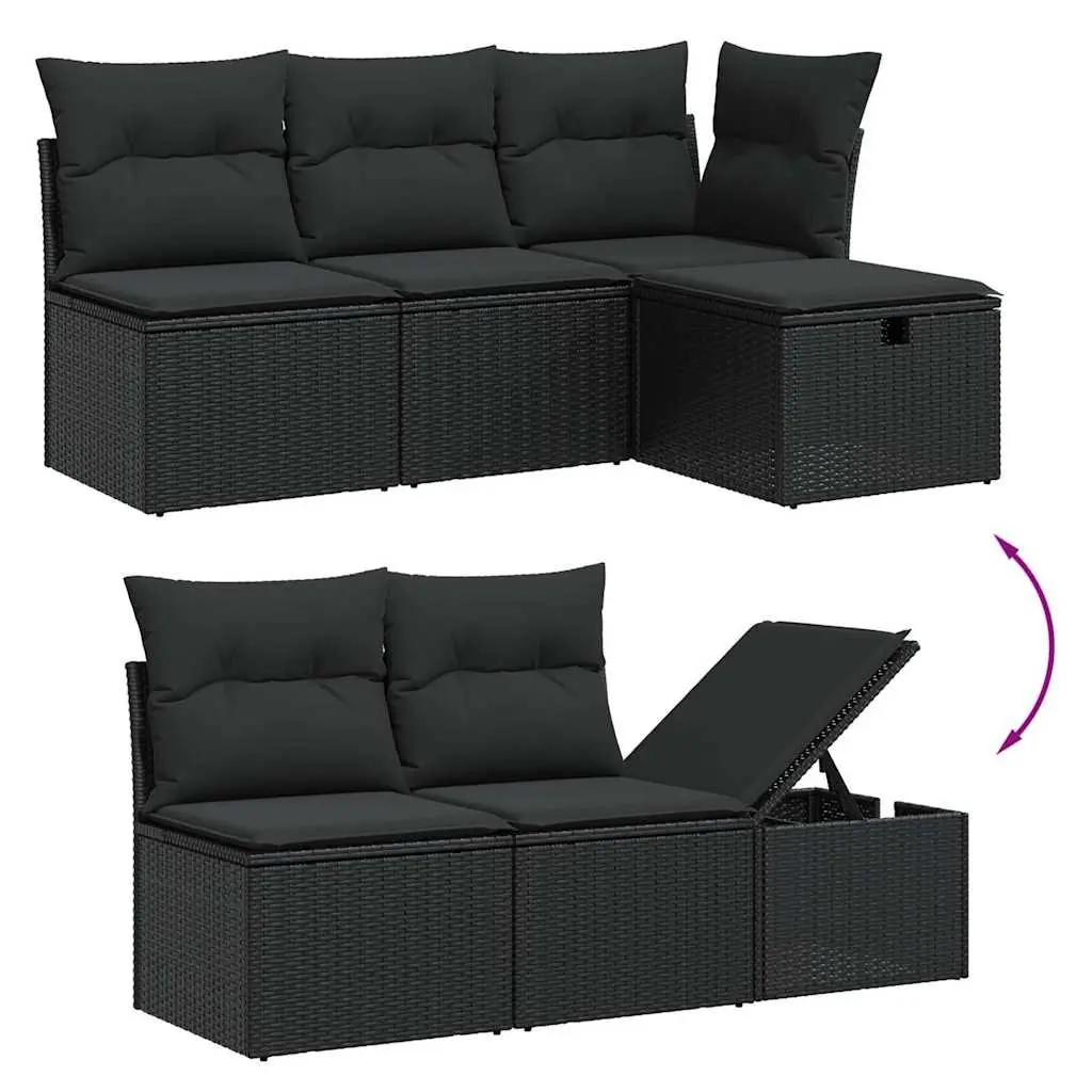 7 Piece Garden Sofa Set PE Rattan Black with Cushions