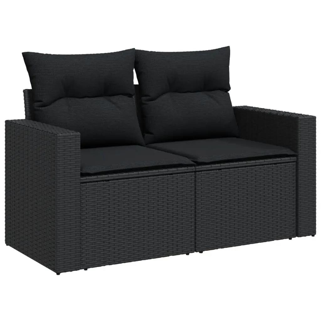 7 Piece Garden Sofa Set PE Rattan Black with Cushions