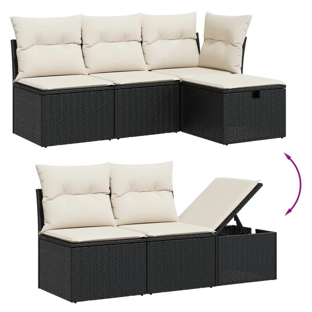 7 Piece Modular Patio Sofa Set PE Rattan Cushions Black