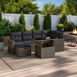 High-Quality 7 Piece Garden Sofa Set with Cushions - Grey