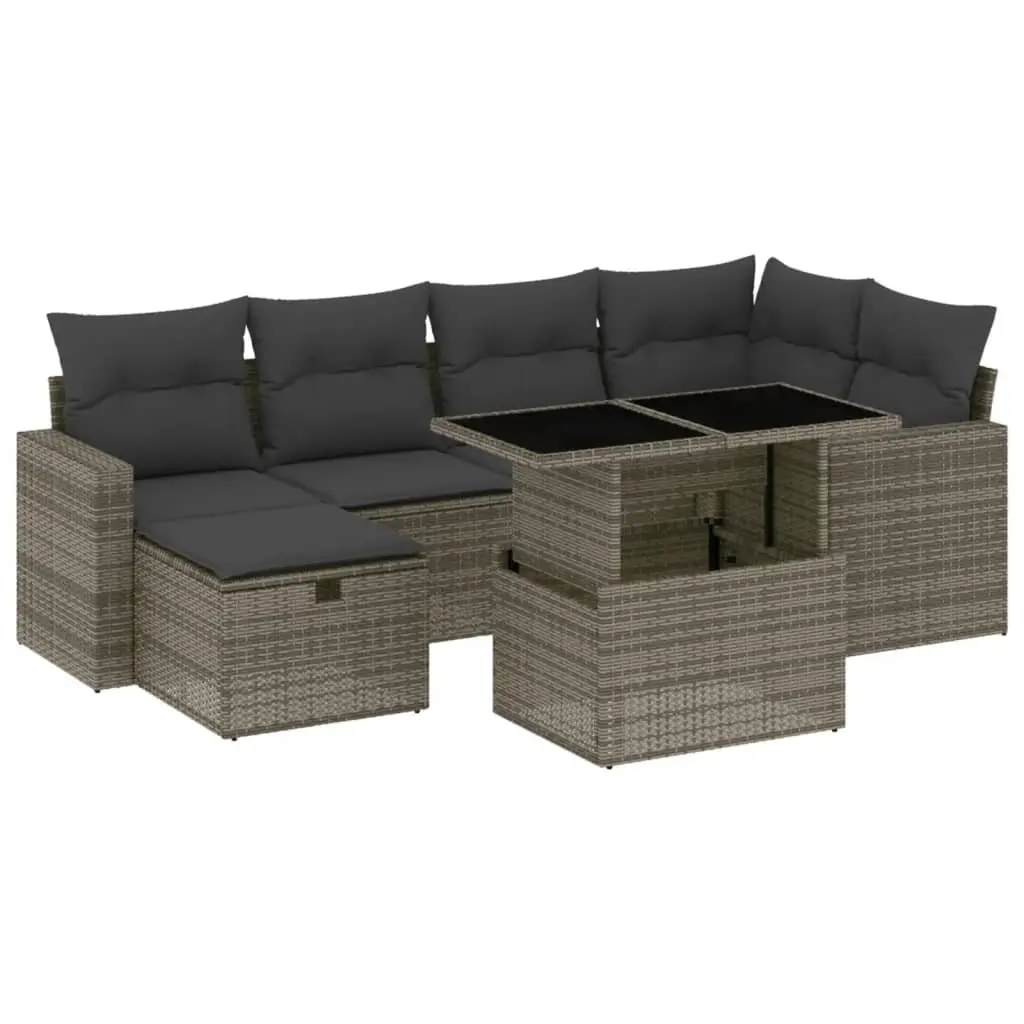 Garden Sofa Set PE Rattan 7 Piece Grey Modular Sectional with Cushions