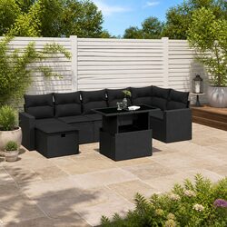 8 Piece Black Poly Rattan Garden Sofa Set for Outdoors