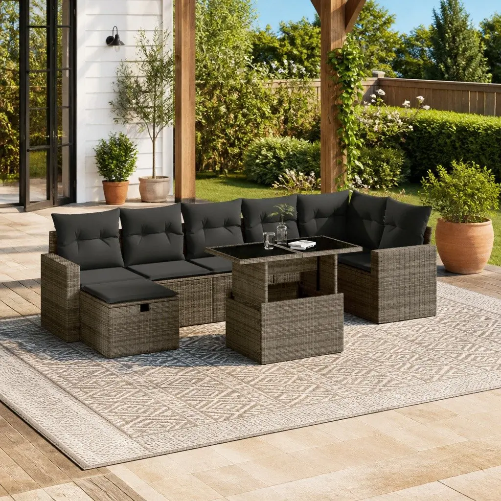 8 Piece Outdoor Rattan Sofa Set with Grey Cushions