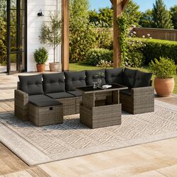 Premium 8 Piece Outdoor Rattan Sofa Set with Grey Cushions