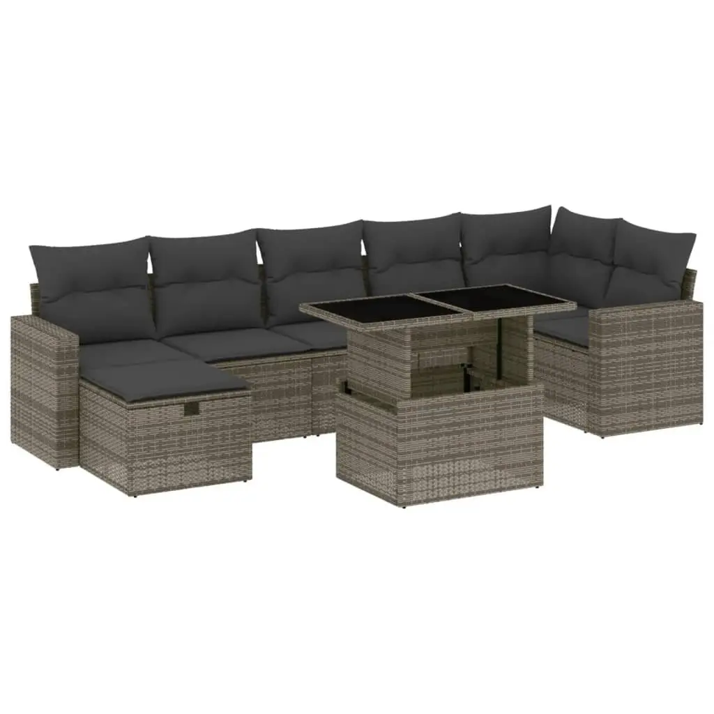 8 Piece Outdoor Rattan Sofa Set with Grey Cushions
