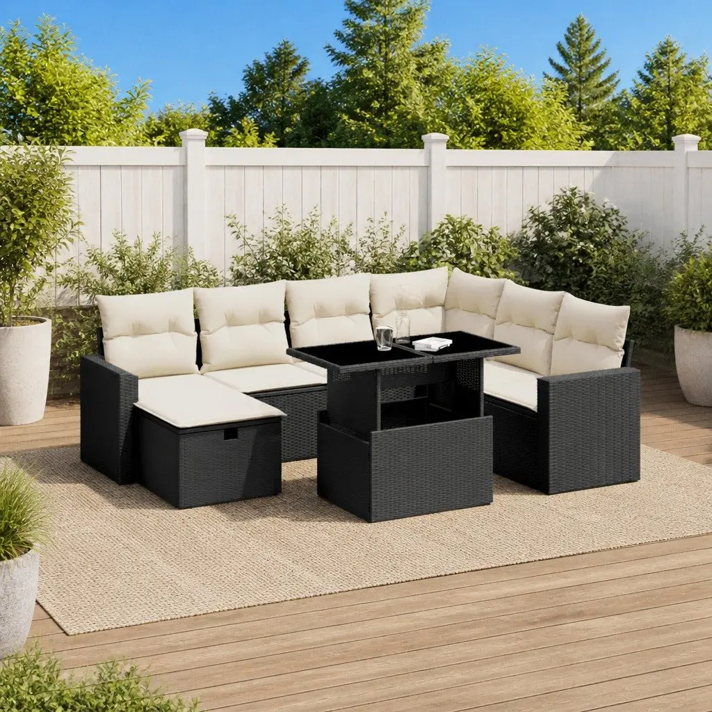 8-Piece Modular Black Garden Sofa Set for Patio Comfort