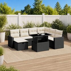 8-Piece Modular Black Garden Sofa Set for Patio Comfort