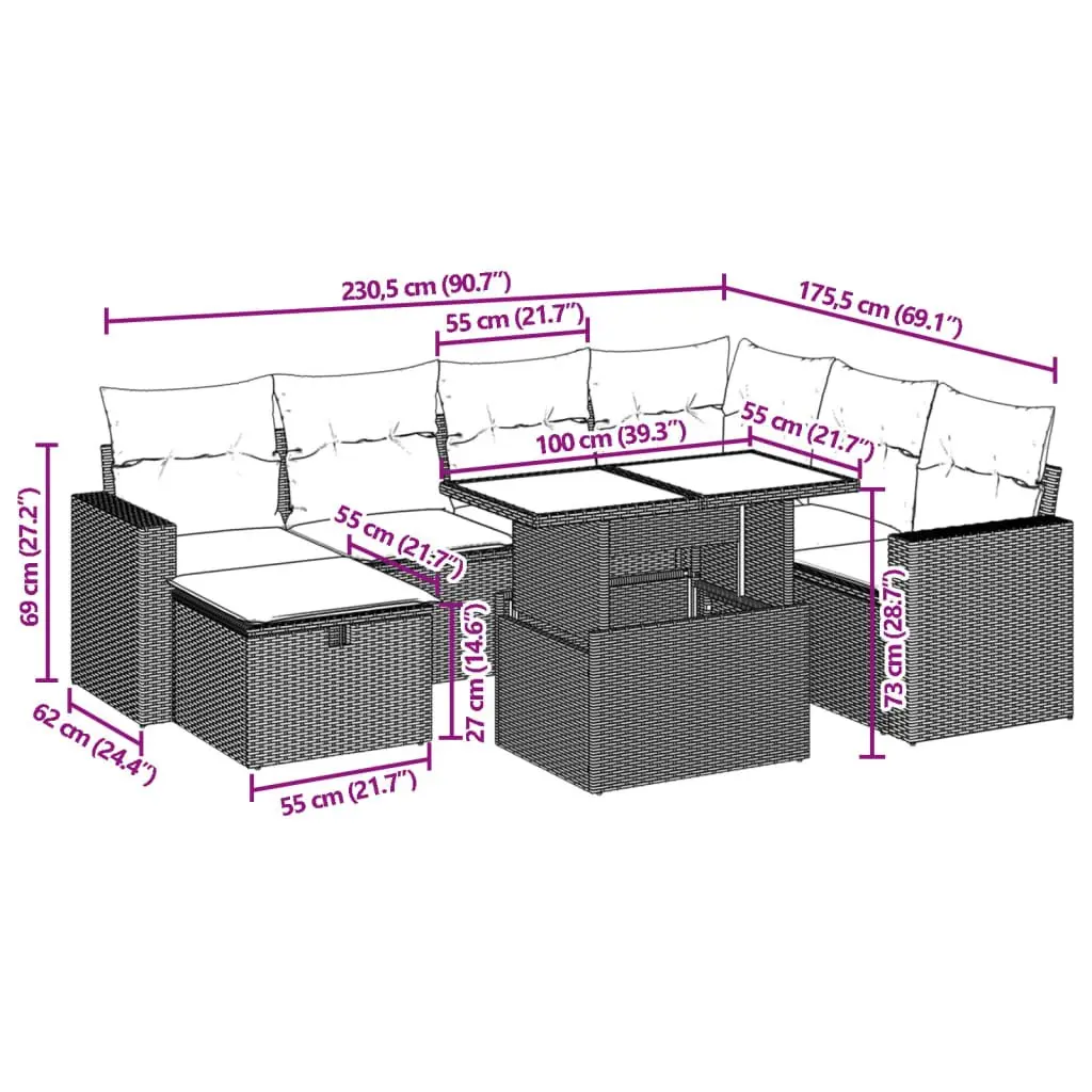 8-Piece Modular Black Garden Sofa Set for Patio Comfort