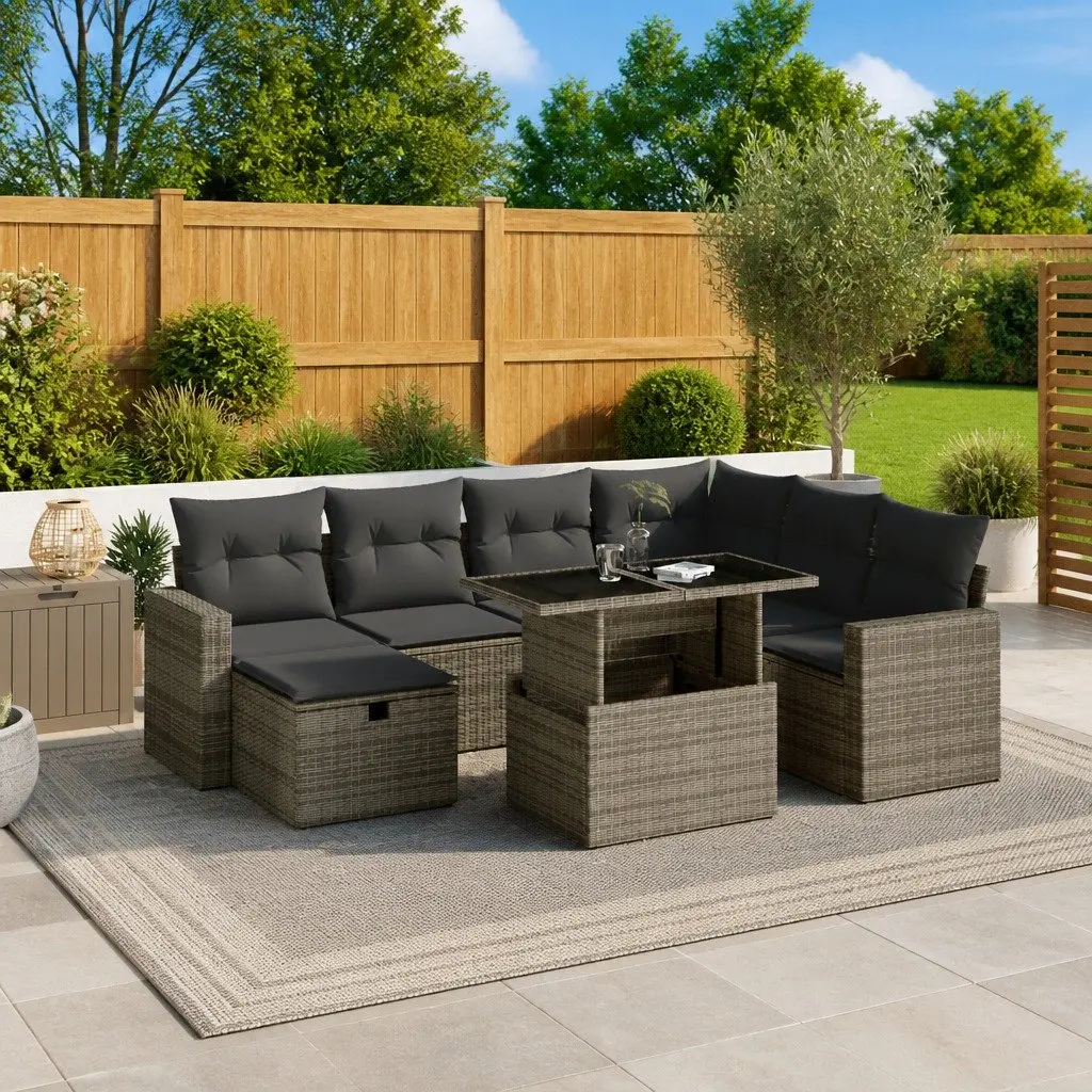 Garden Sofa Set PE Rattan 8 Piece Outdoor Furniture Grey Modular