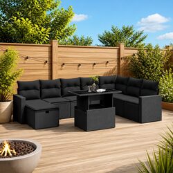 9-Piece Outdoor Rattan Sofa Set with Cushions