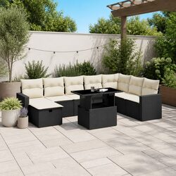 Durable 9 Piece Black Modular Rattan Garden Sofa Set