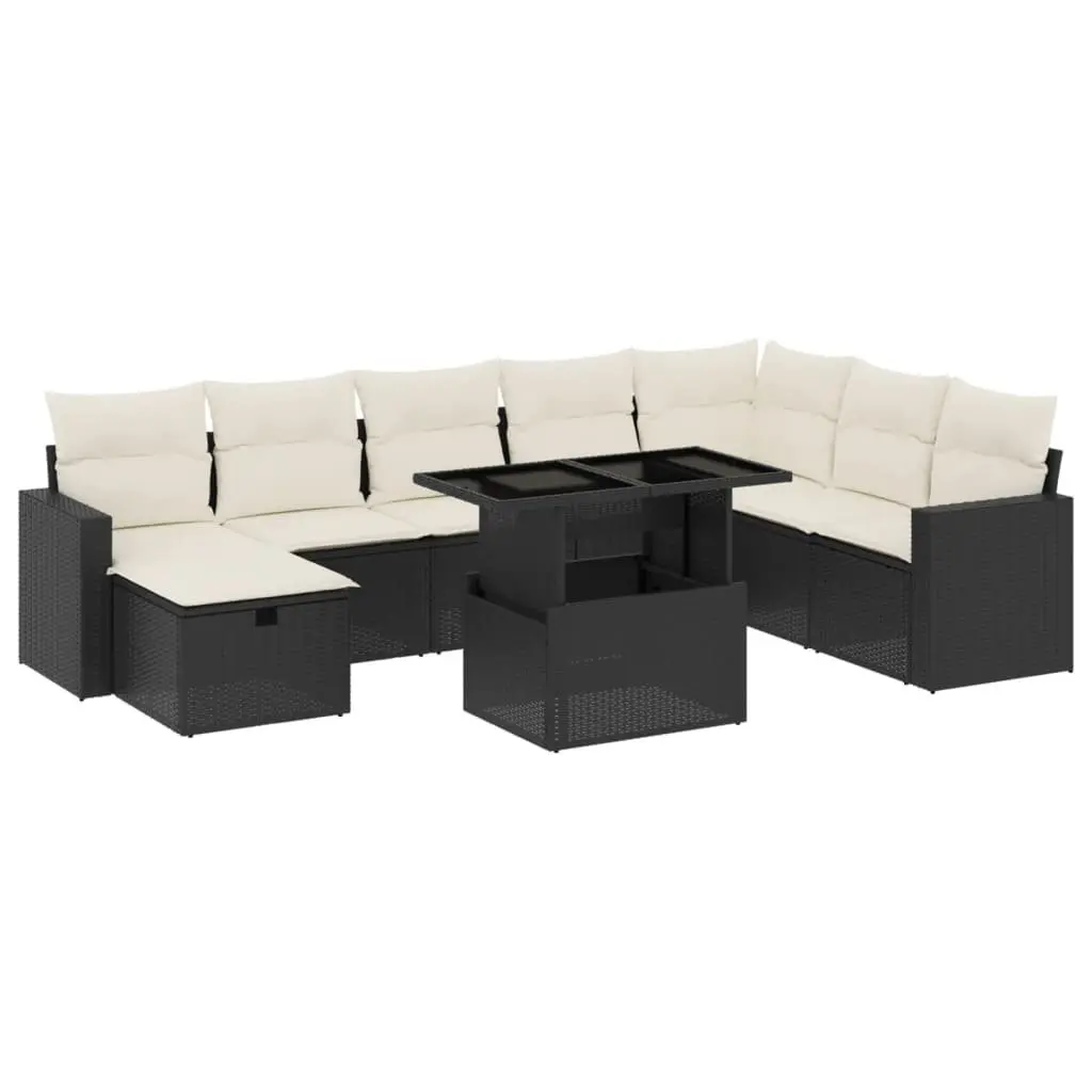 Garden Sofa Set PE Rattan 9 Piece Modular Sectional Black
