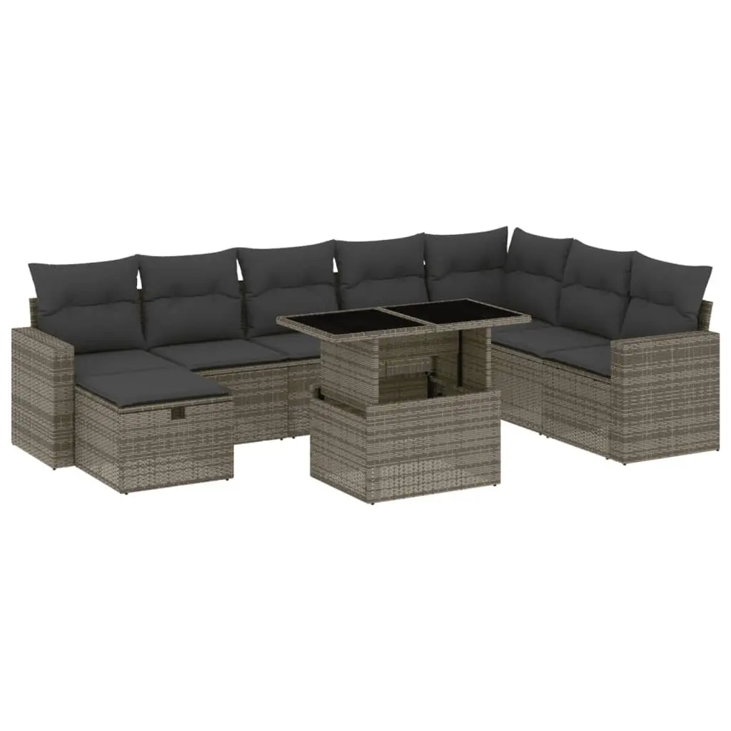 Garden Sofa Set PE Rattan 9 Piece Modular Outdoor Furniture Grey