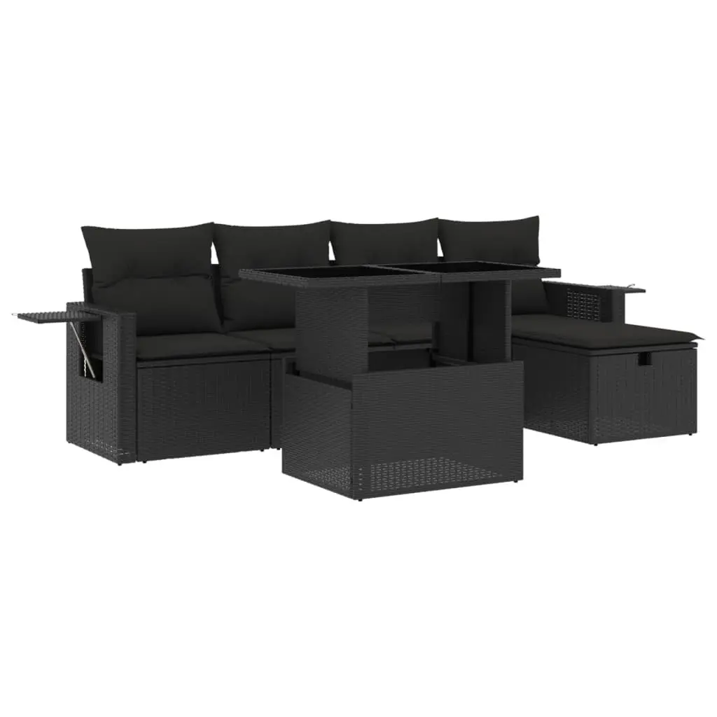 Modular 6 Piece Black Poly Rattan Garden Sofa Set