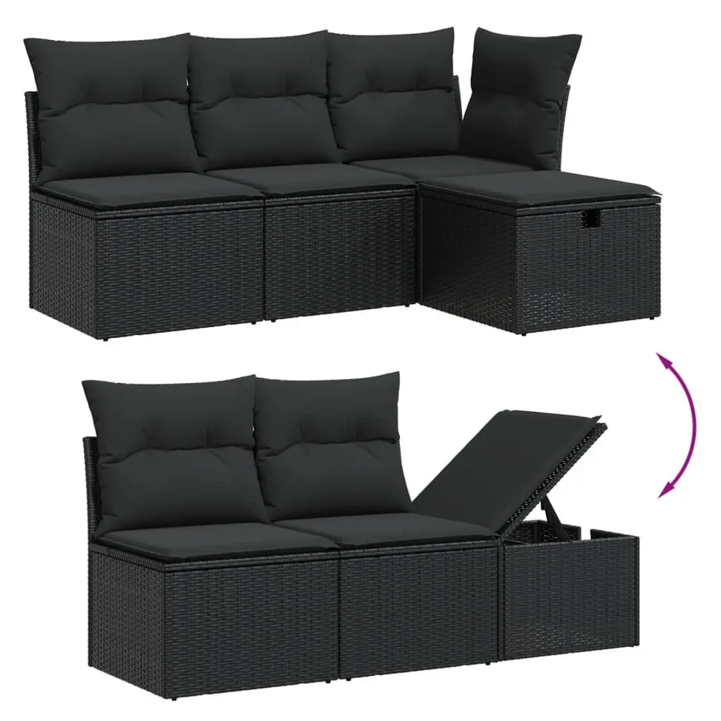 Modular 6 Piece Black Poly Rattan Garden Sofa Set