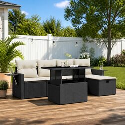 High-Quality 6 Piece Black Poly Rattan Garden Sofa Set