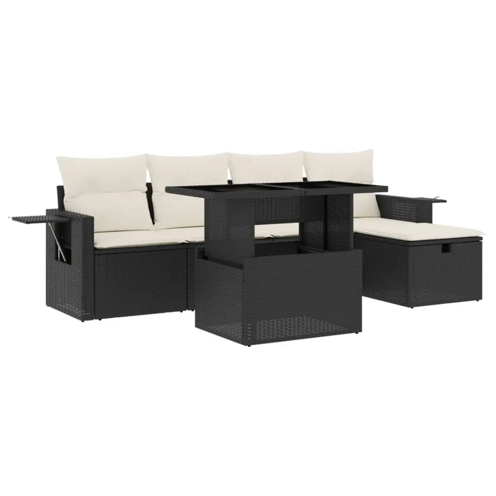 Garden Sofa Set PE Rattan 6 Piece Modular Outdoor Furniture Black