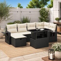 Durable 7 Piece Garden Sofa Set in Black Poly Rattan