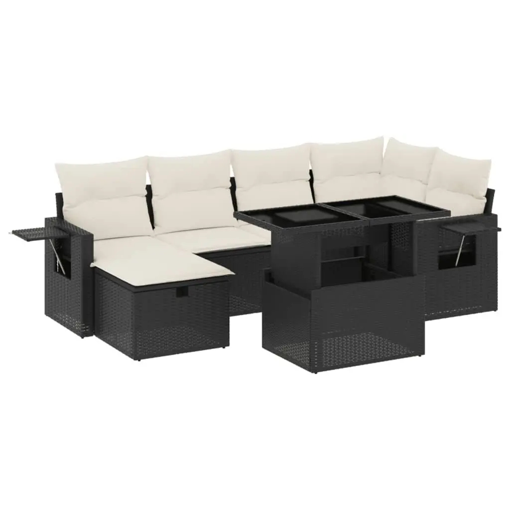 7 Piece Garden Sofa Set PE Rattan Black Outdoor Furniture
