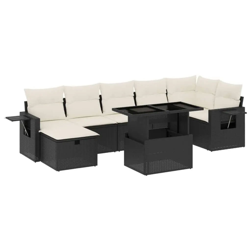 8-Piece Black Poly Rattan Garden Sofa Set