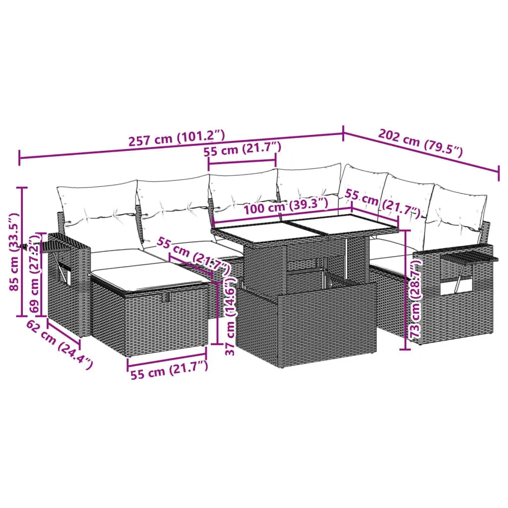 8 Piece Outdoor Garden Sofa Set PE Rattan Cushioned Black