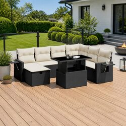 Durable 8 Piece Outdoor Sofa Set with Cushions in Black
