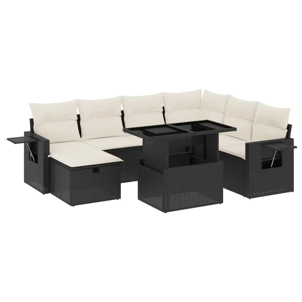 Garden Sofa Set PE Rattan 8 Piece Outdoor Furniture Patio Black with Cushions