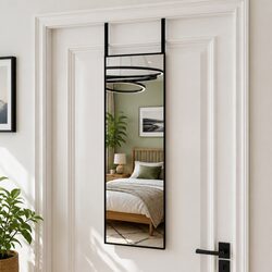 Sturdy Black Door Mirror 30x80 cm with Adjustable Hooks