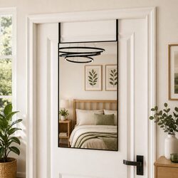 Door Mirror Black 50x80 cm Wall Mounted Dressing Glass Aluminium Frame Over-Door