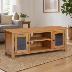 Solid Oak Wood TV Cabinet 110x35x44 cm - Brown Storage Unit