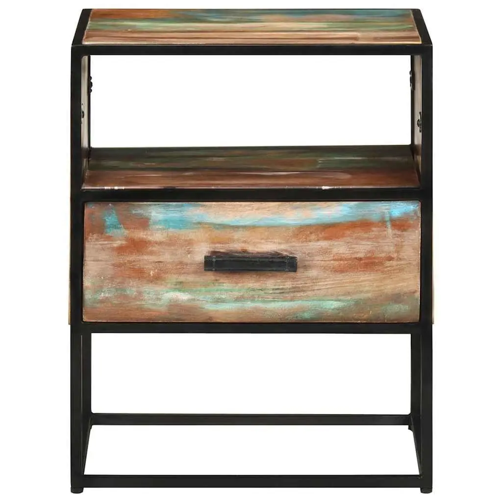 Solid Reclaimed Wood Bedside Table with Sturdy Iron Frame
