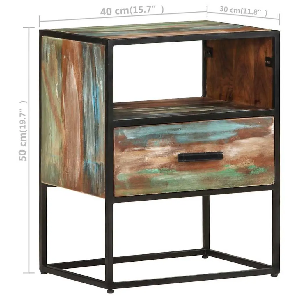 Solid Reclaimed Wood Bedside Table with Sturdy Iron Frame