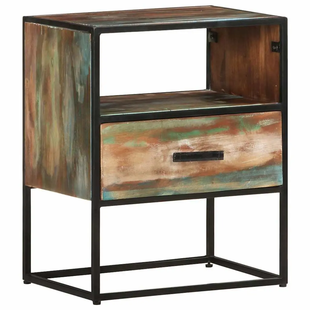 Solid Reclaimed Wood Bedside Table with Sturdy Iron Frame